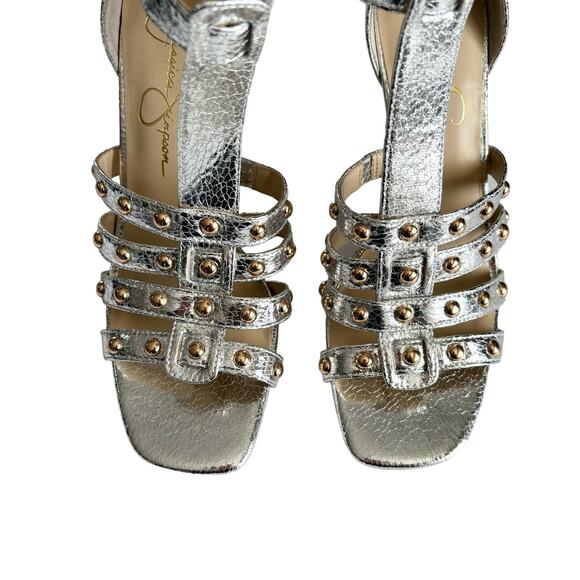 Jessica Simpson Womens Oprina Silver Metallic Studded High Heel Sandals Size 7.5 - Picture 3 of 9